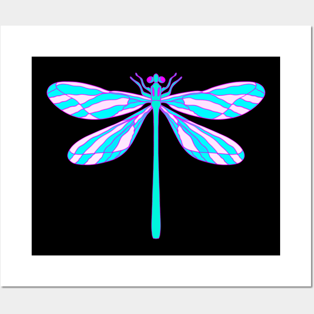 Beautiful delicate blue and pink dragonfly insect with spread wings digital drawing. Gift ideas for dragonfly lovers Wall Art by BlaiseDesign